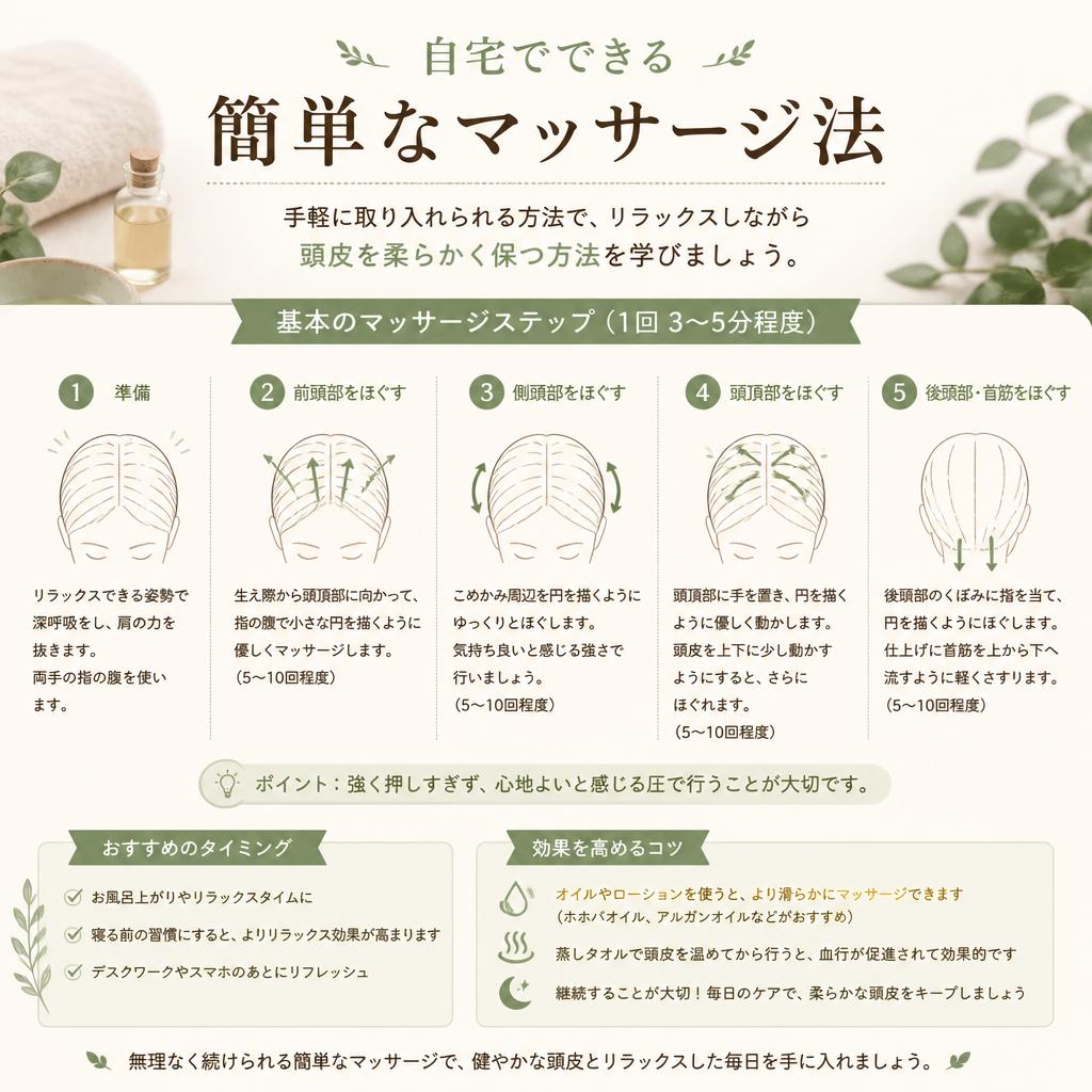 マッサージで柔らか頭皮に！