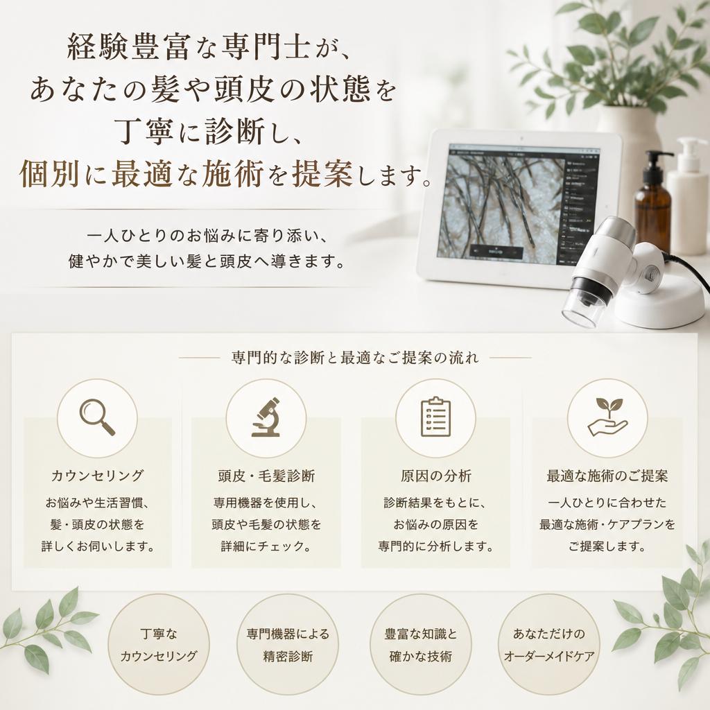 専門士によるオーダーメイドの髪育サポート