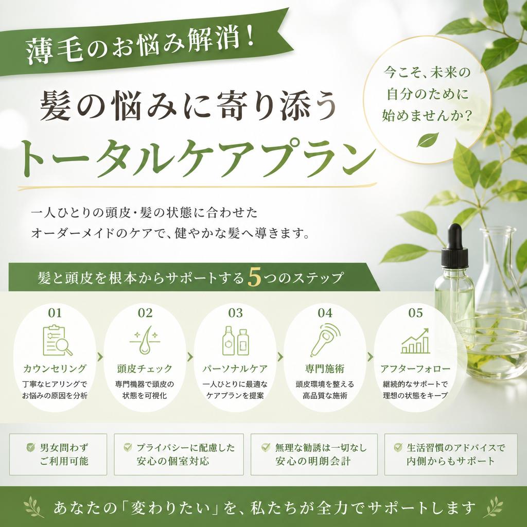 薄毛のお悩み解消！髪の悩みに寄り添うトータルケアプラン