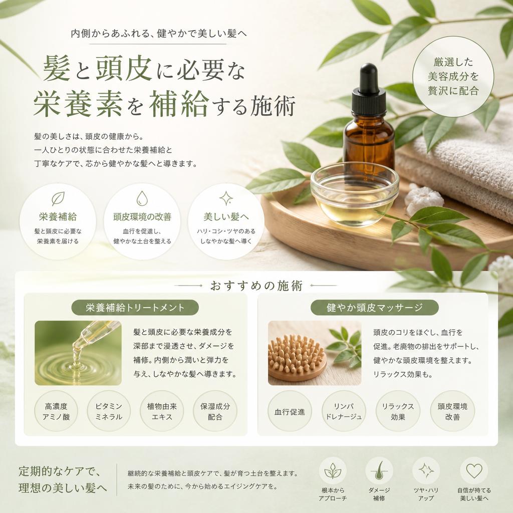 栄養たっぷりの施術メニュー