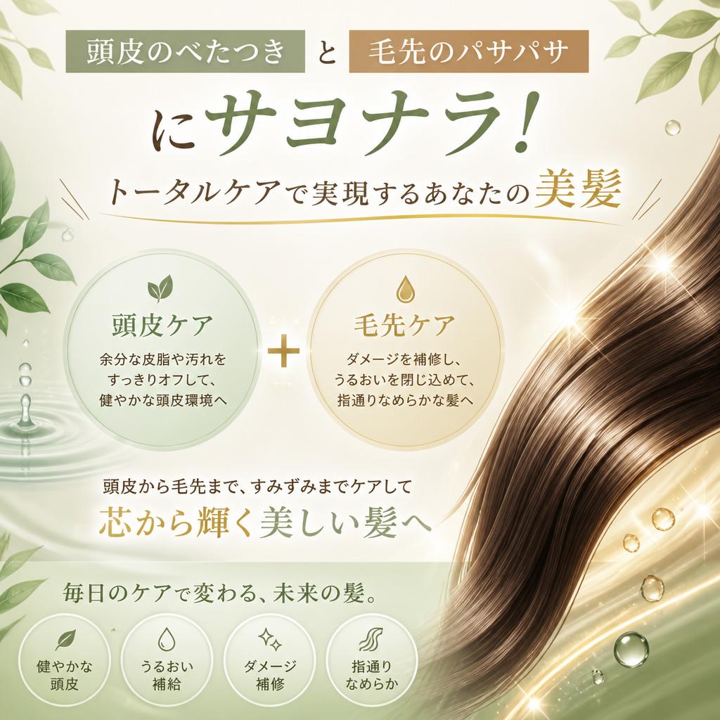 頭皮のべたつきと毛先のパサパサにサヨナラ！トータルケアで実現するあなたの美髪