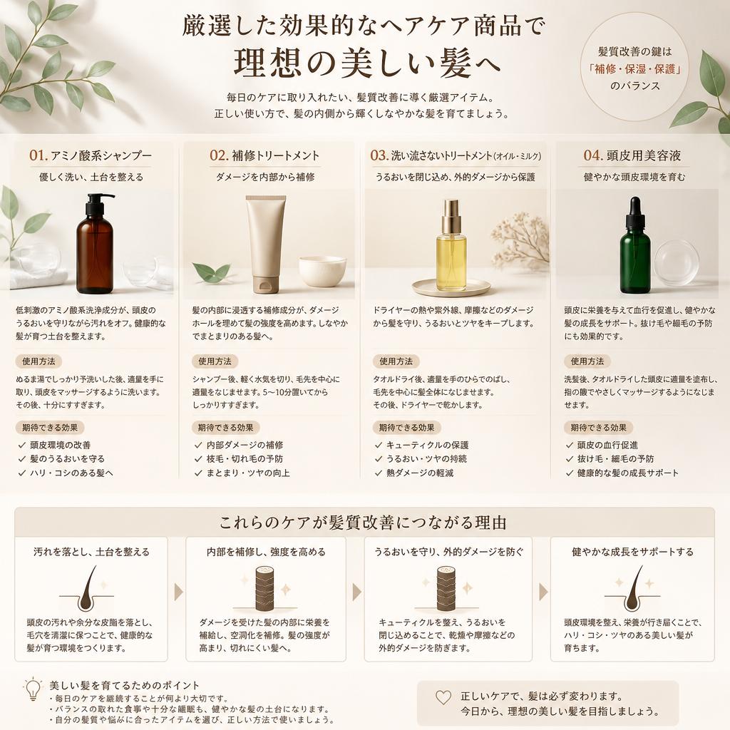 艶を与えるヘアケア商品