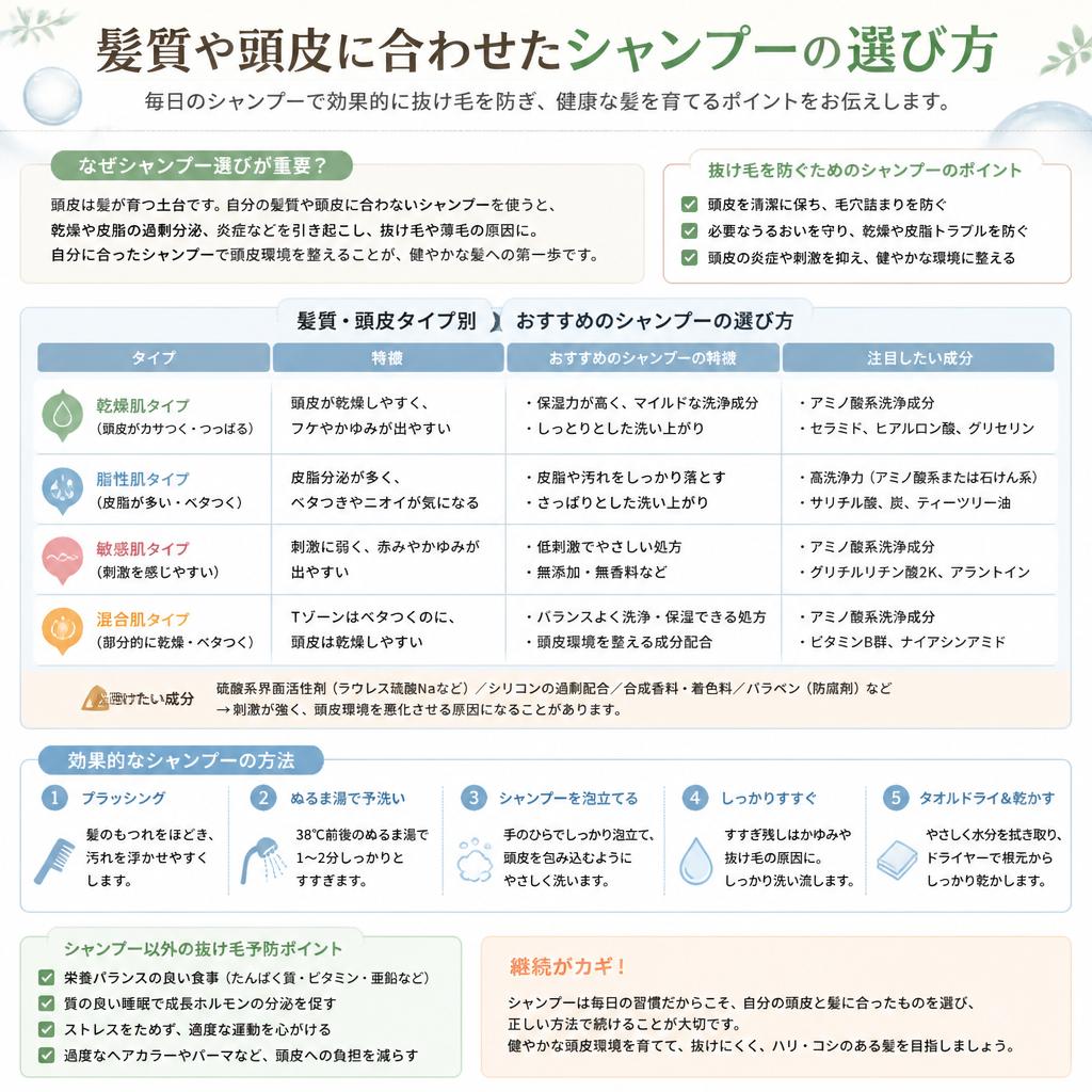 効果的な抜け毛対策：シャンプーの選び方