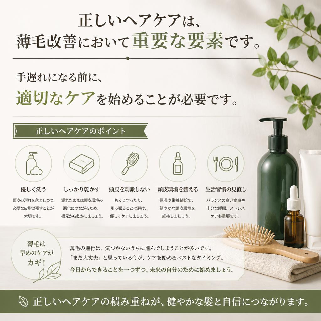 薄毛改善の第一歩は正しいヘアケアから