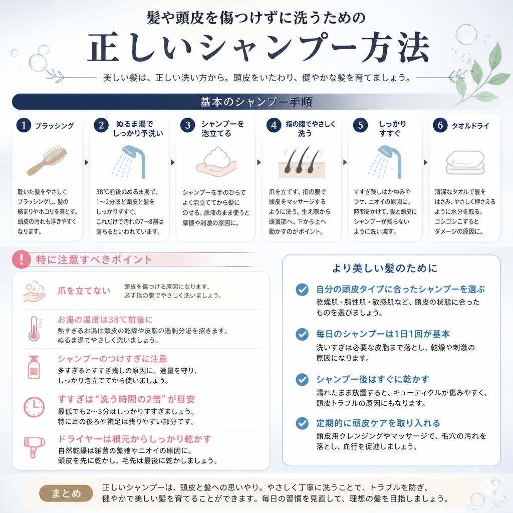 正しいシャンプー方法をマスターしよう